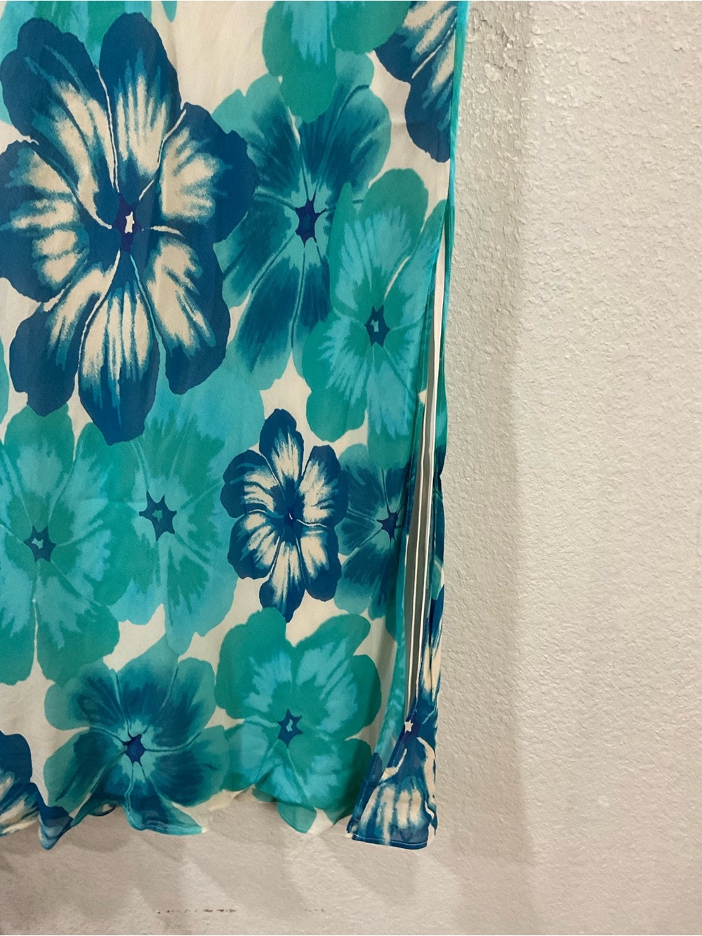 Express Y2K 100% Silk Blue & Teal Floral Maxi Skirt - Picture 3 of 5